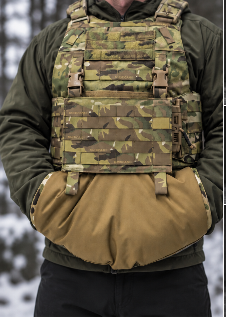 Bunker Paw worn on QRS Plate Carrier in winter field conditions