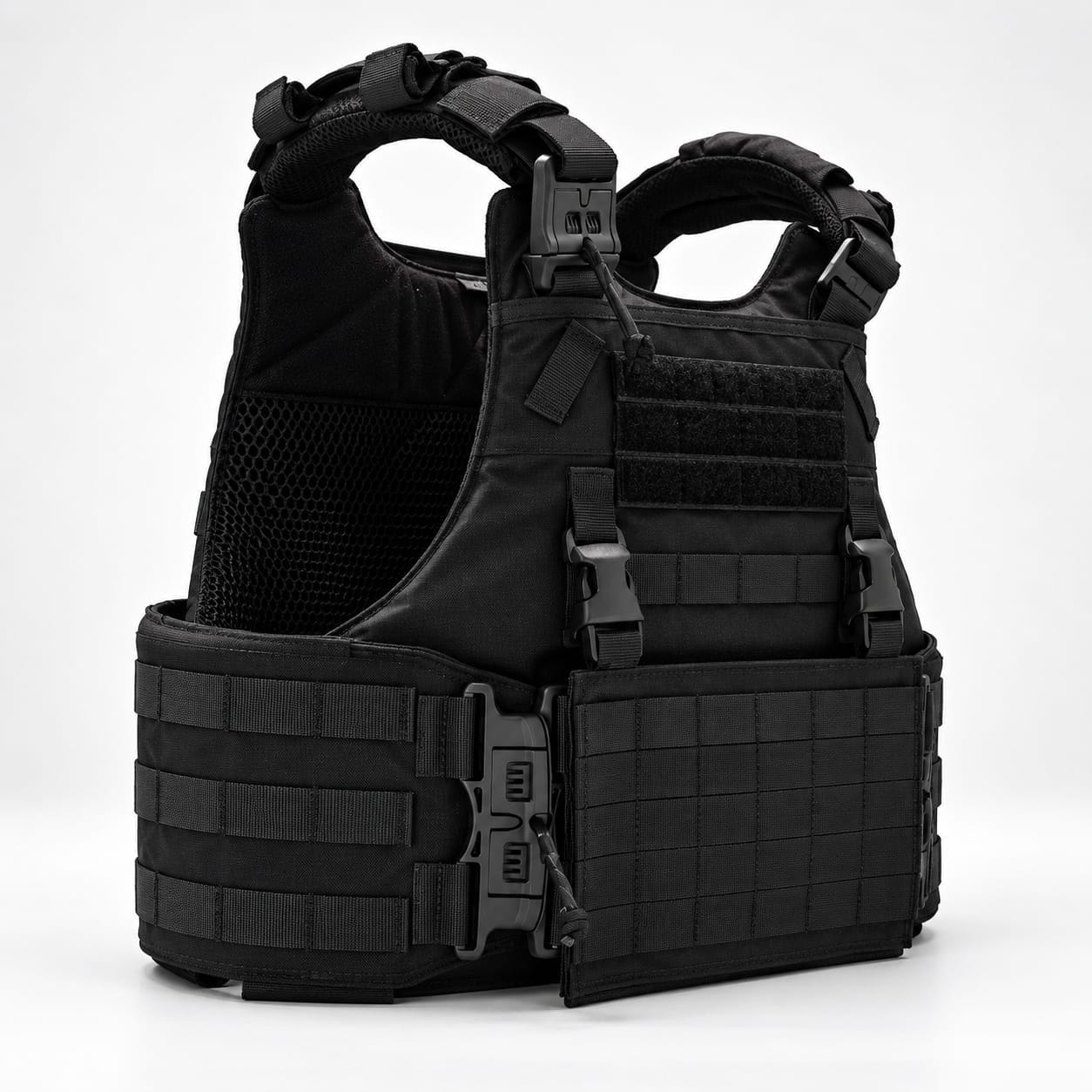 QRS Black police plate carrier front — Tatou Armor
