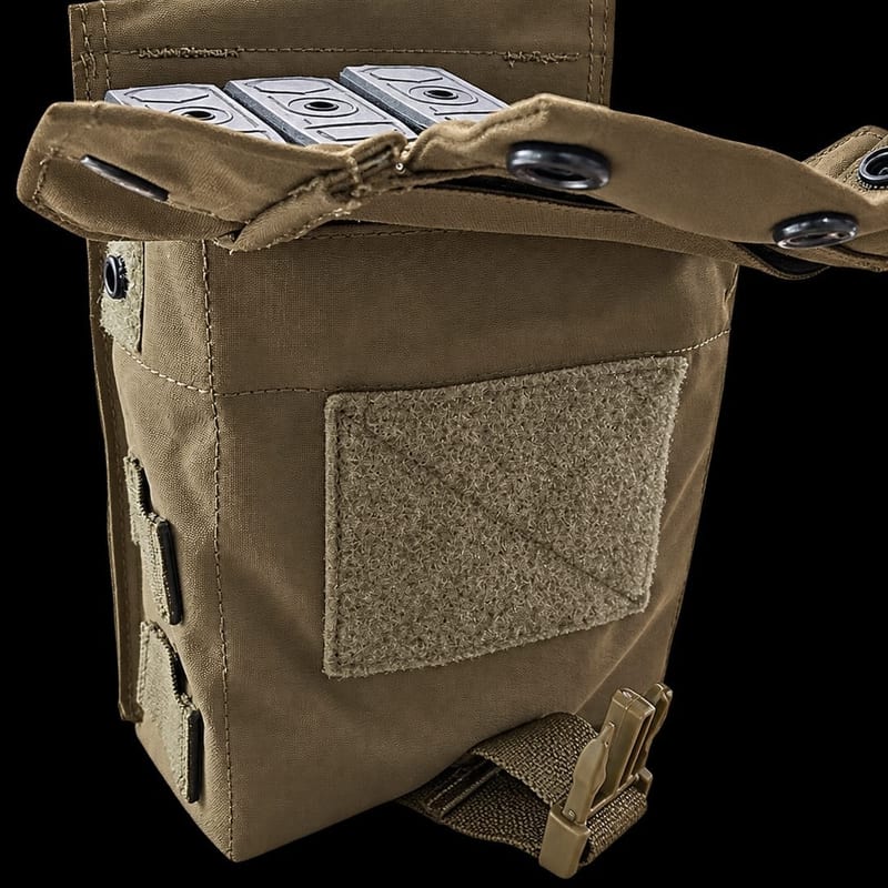 Tatou Armor SAW Pouch — closed, snap flap, Brookwood Westridge 500D nylon, made in Canada